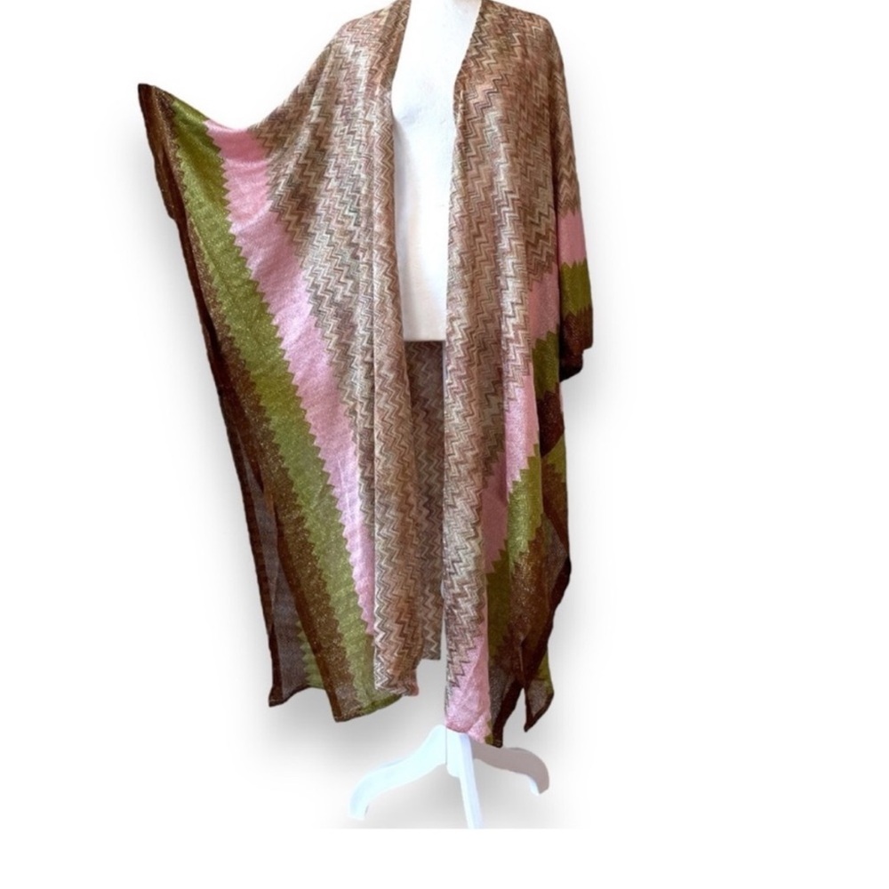 Free People Sparkly Zigzag Patterned Soft Thin Knit Kimono - Picture 3 of 9